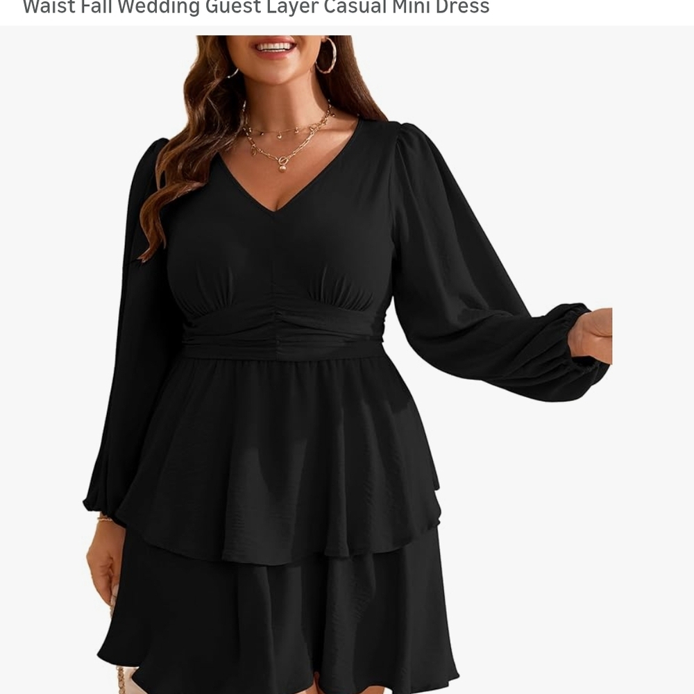 Black V‑Neck Layered Mini Dress - Women